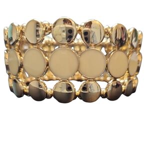 NWT Cookie Lee Cream And Goldtone Circles Stretch Bracelet